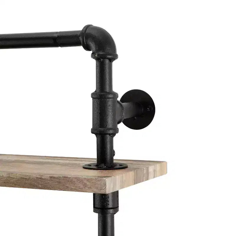 Danya B. 2-Tier Olivia Pipe Wall Shelf Unit with Hanging Rod Black/Rustic: Laminated Iron Storage, Includes Mounting Hardware