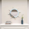 Wood Sail Boat Ship Wheel Wall Mirror with Netting Accent White - Olivia & May: Nautical Decor, Round Shape, No Assembly Required