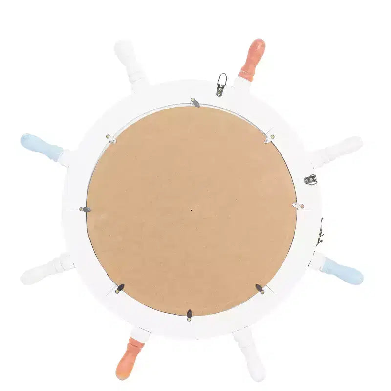 Wood Sail Boat Ship Wheel Wall Mirror with Netting Accent White - Olivia & May: Nautical Decor, Round Shape, No Assembly Required