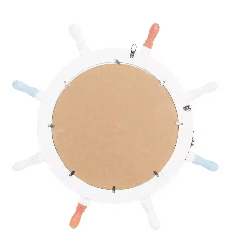 Wood Sail Boat Ship Wheel Wall Mirror with Netting Accent White - Olivia & May: Nautical Decor, Round Shape, No Assembly Required