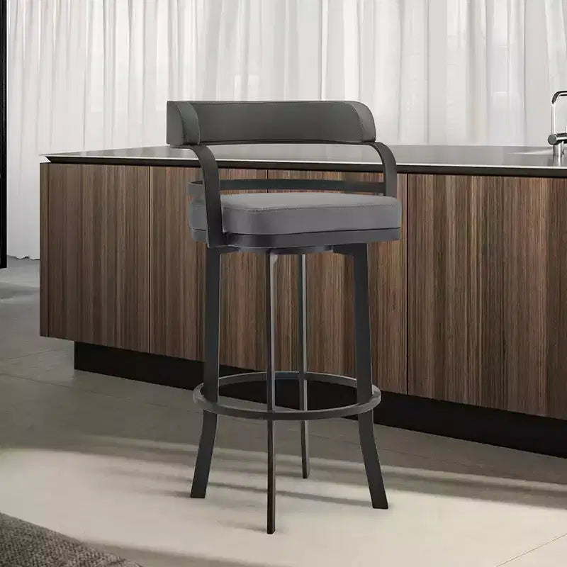 26" Prinz Counter Height Barstool with Gray Faux Leather Black Metal Finish - Armen Living