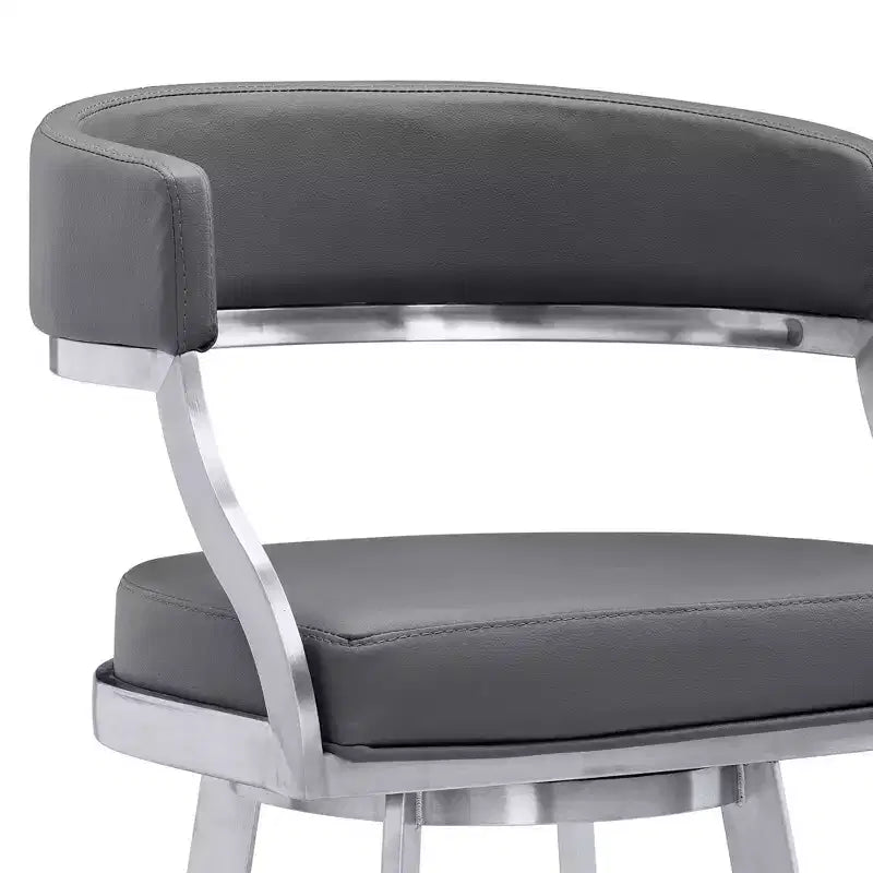 Armen Living 30" Saturn Faux Leather Stainless Steel Barstool Gray: Swivel, Low Back, Footrest, Fixed Height