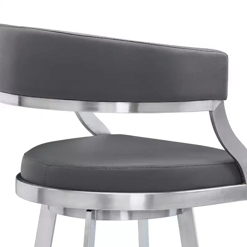 Armen Living 30" Saturn Faux Leather Stainless Steel Barstool Gray: Swivel, Low Back, Footrest, Fixed Height