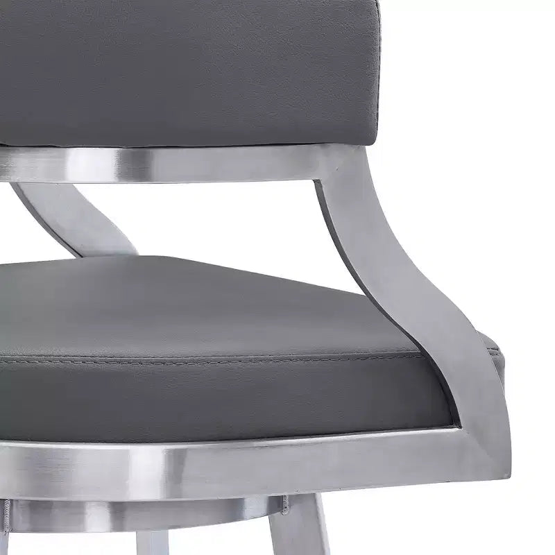 Armen Living 30" Saturn Faux Leather Stainless Steel Barstool Gray: Swivel, Low Back, Footrest, Fixed Height