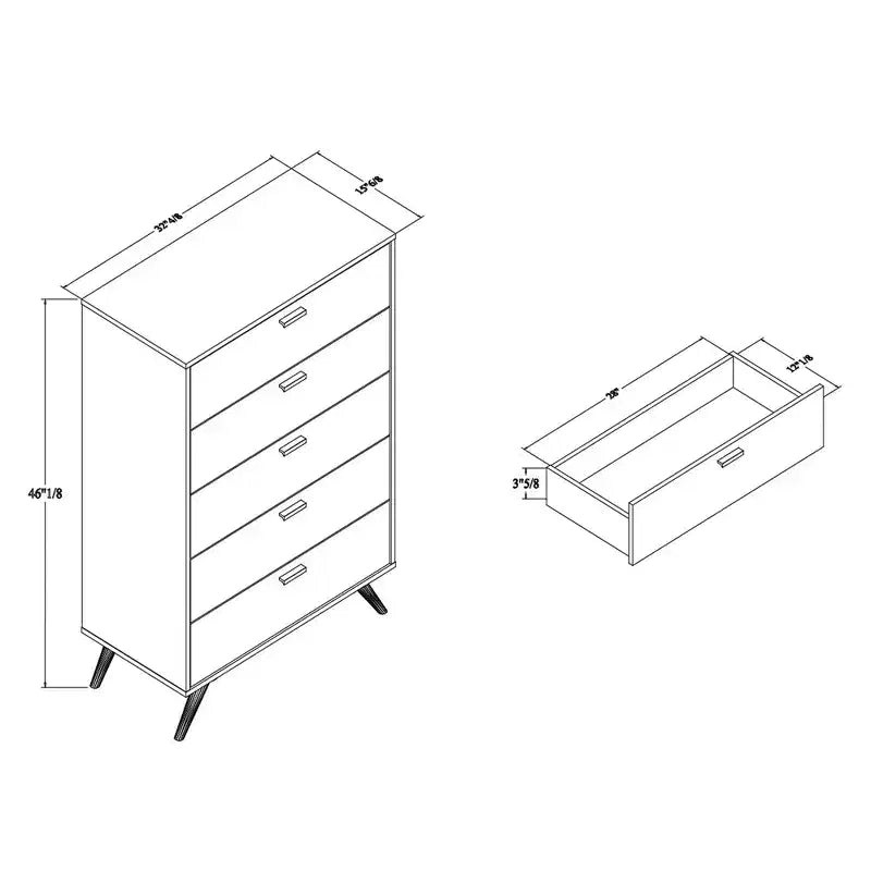 Kelson Wood 5 Drawer Chest Dark Gray/Gold - Baxton Studio: Modern Storage for Bedroom