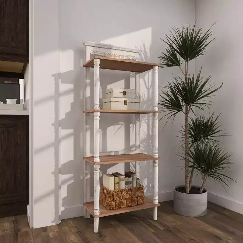 Farmhouse Pine Wood Shelving Unit White - Olivia & May: 4-Tier Bookcase, Tall Storage Organizer