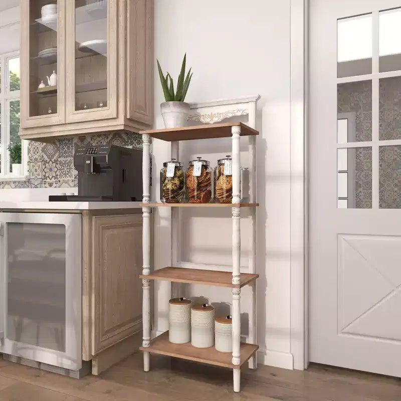 Farmhouse Pine Wood Shelving Unit White - Olivia & May: 4-Tier Bookcase, Tall Storage Organizer