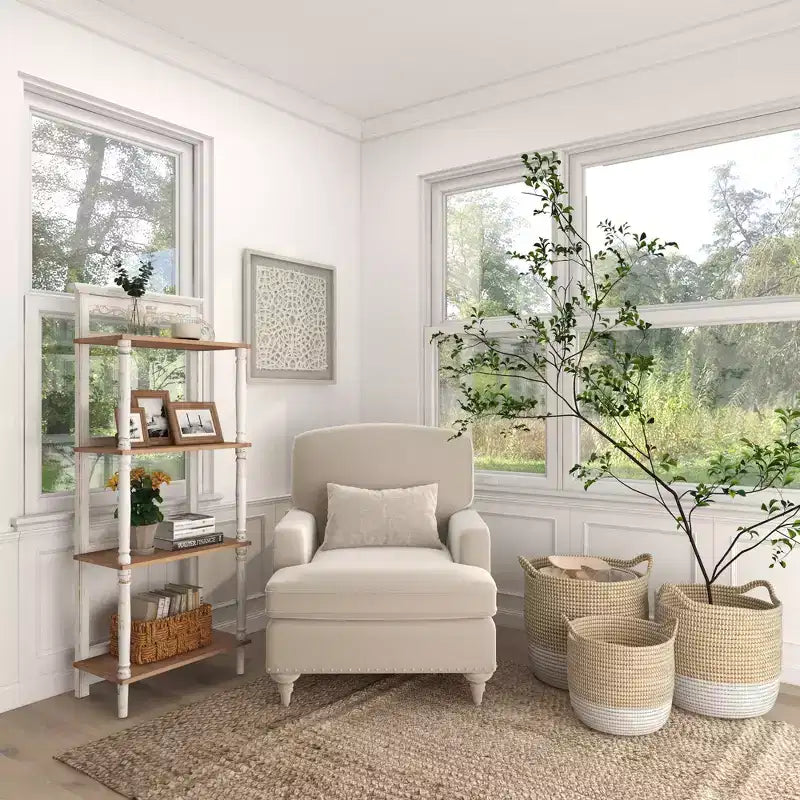 Farmhouse Pine Wood Shelving Unit White - Olivia & May: 4-Tier Bookcase, Tall Storage Organizer