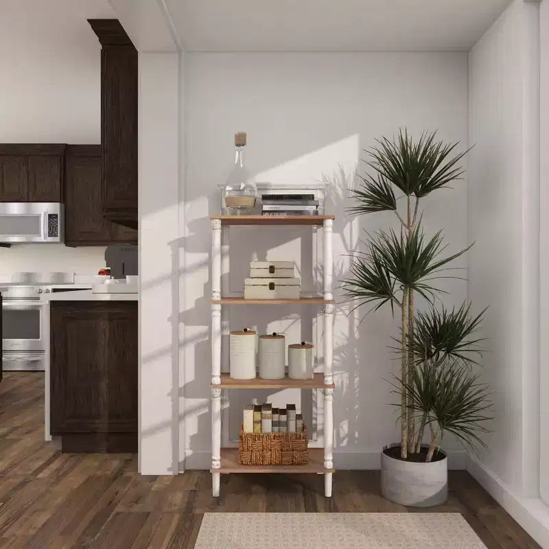 Farmhouse Pine Wood Shelving Unit White - Olivia & May: 4-Tier Bookcase, Tall Storage Organizer