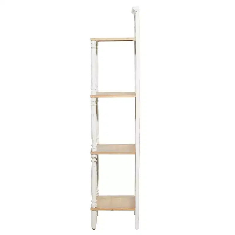 Farmhouse Pine Wood Shelving Unit White - Olivia & May: 4-Tier Bookcase, Tall Storage Organizer