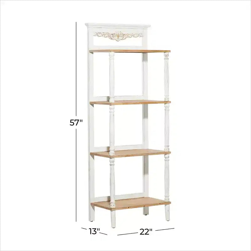 Farmhouse Pine Wood Shelving Unit White - Olivia & May: 4-Tier Bookcase, Tall Storage Organizer