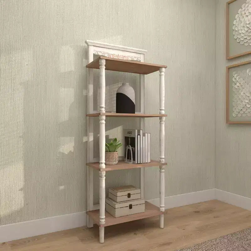 Farmhouse Pine Wood Shelving Unit White - Olivia & May: 4-Tier Bookcase, Tall Storage Organizer