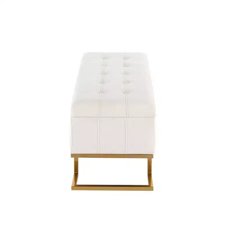 LumiSource 41" Midas Glam Storage Bench Steel/Velvet Gold/White: Upholstered Ottoman with Lift-Top, Tufted Design