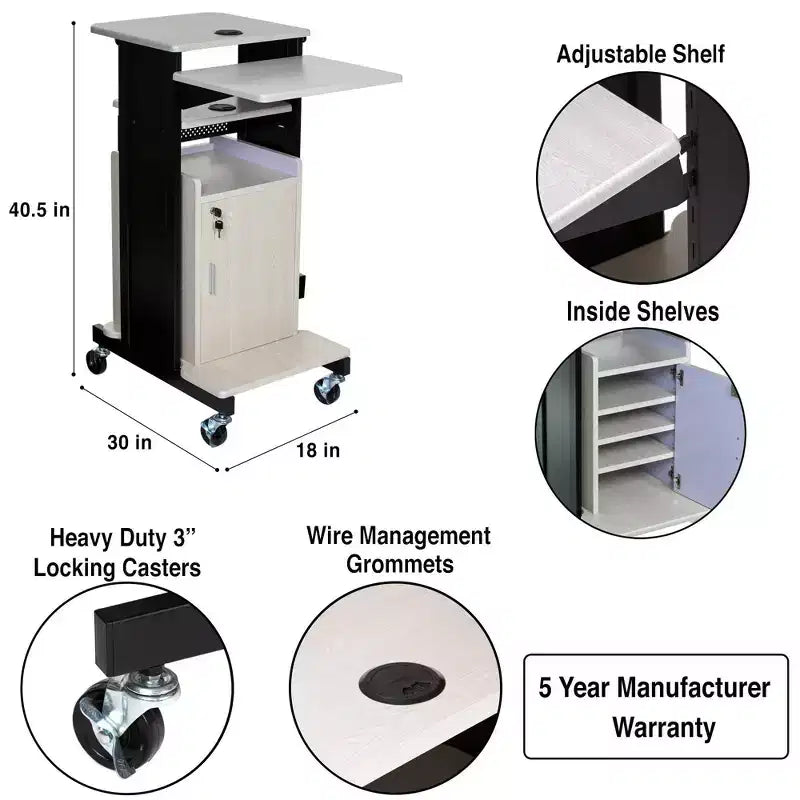 Premium Plus Presentation Cart with Cabinet & Adjustable Shelves - Hampden Furnishings: Mobile AV Equipment Stand