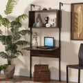 Fariat Walnut Wood and Metal Display Shelf with Desk Brown/Black - Baxton Studio