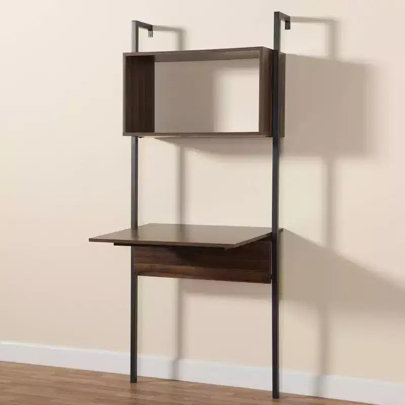 Fariat Walnut Wood and Metal Display Shelf with Desk Brown/Black - Baxton Studio