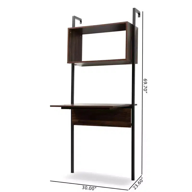 Fariat Walnut Wood and Metal Display Shelf with Desk Brown/Black - Baxton Studio