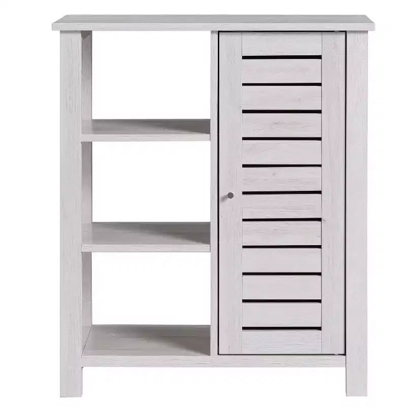 24/7 Shop At Home Bednar Storage Accent Cabinet White Oak: Modern Farmhouse Design, Shutter Doors, 6 Shelves