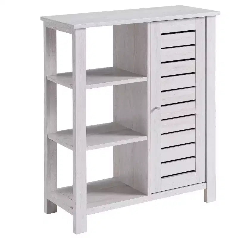 24/7 Shop At Home Bednar Storage Accent Cabinet White Oak: Modern Farmhouse Design, Shutter Doors, 6 Shelves