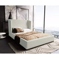 Manhattan Comfort Queen Lenyx Upholstered Bed Cream: Faux Leather, Platform, No Box Spring Needed