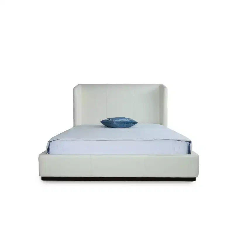 Manhattan Comfort Queen Lenyx Upholstered Bed Cream: Faux Leather, Platform, No Box Spring Needed