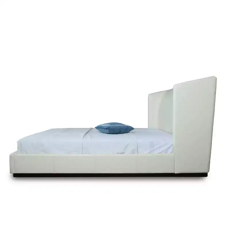 Manhattan Comfort Queen Lenyx Upholstered Bed Cream: Faux Leather, Platform, No Box Spring Needed