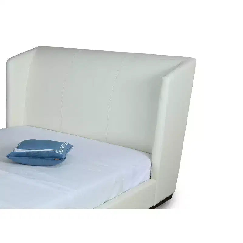 Manhattan Comfort Queen Lenyx Upholstered Bed Cream: Faux Leather, Platform, No Box Spring Needed