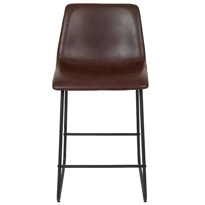 Emma and Oliver Set of 2 Kitchen Counter Height Stool - 24 Inch LeatherSoft Barstool