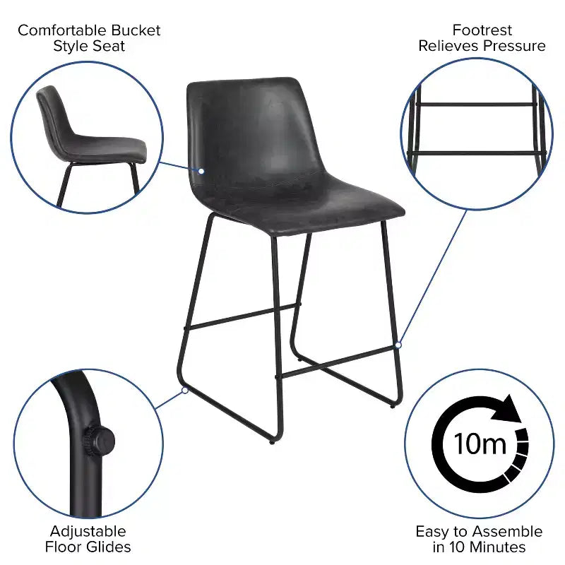 Emma and Oliver Set of 2 Kitchen Counter Height Stool - 24 Inch LeatherSoft Barstool
