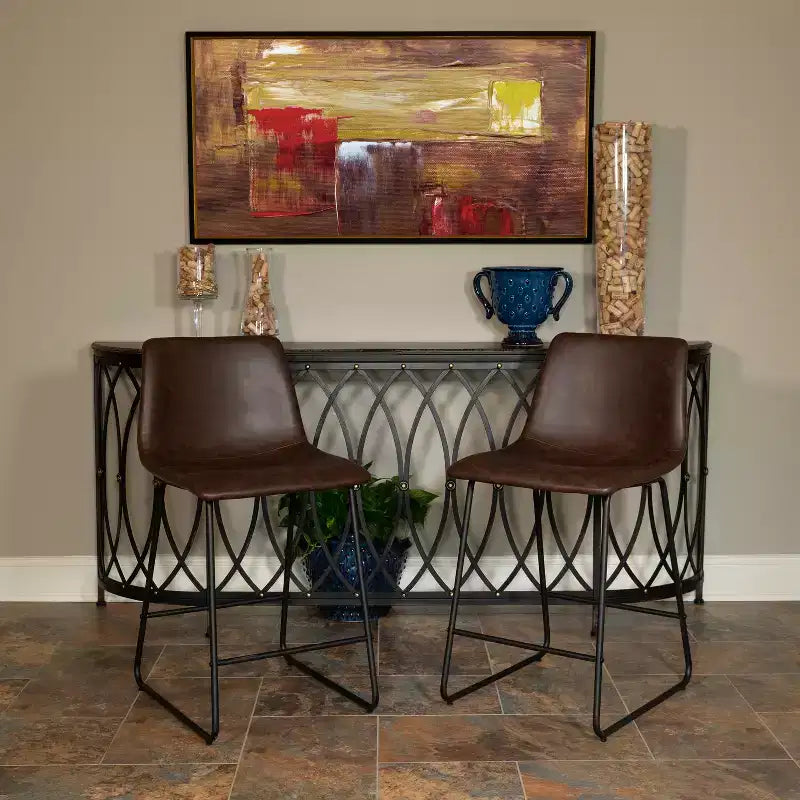 Emma and Oliver Set of 2 Kitchen Counter Height Stool - 24 Inch LeatherSoft Barstool