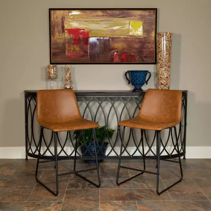 Emma and Oliver Set of 2 Kitchen Counter Height Stool - 24 Inch LeatherSoft Barstool