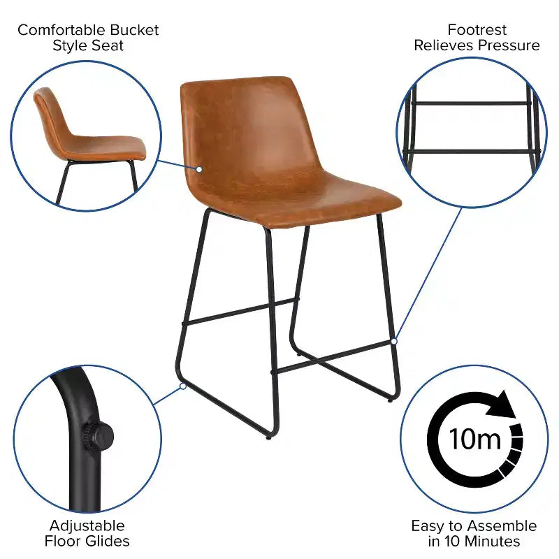 Emma and Oliver Set of 2 Kitchen Counter Height Stool - 24 Inch LeatherSoft Barstool
