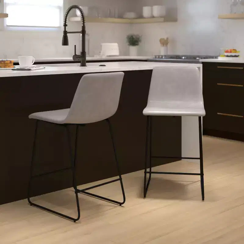 Emma and Oliver Set of 2 Kitchen Counter Height Stool - 24 Inch LeatherSoft Barstool