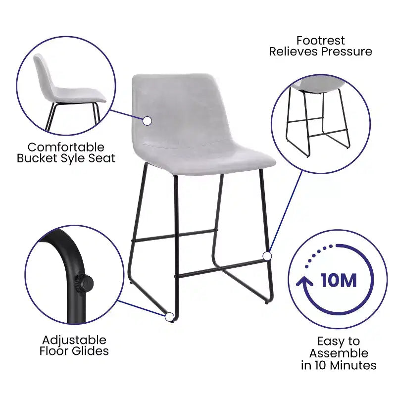 Emma and Oliver Set of 2 Kitchen Counter Height Stool - 24 Inch LeatherSoft Barstool