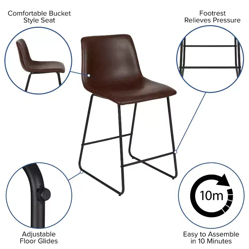 Emma and Oliver Set of 2 Kitchen Counter Height Stool - 24 Inch LeatherSoft Barstool