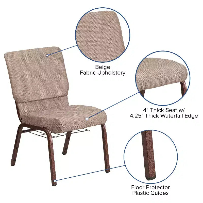 Emma and Oliver 18.5W Church/Reception Guest Chair with Communion Cup Book Rack