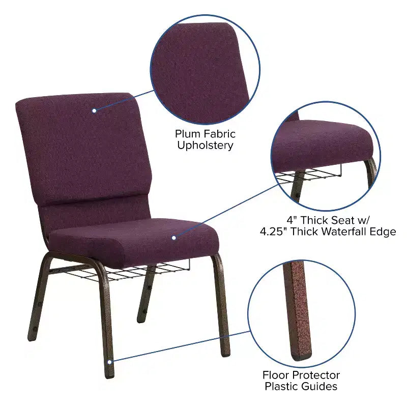 Emma and Oliver 18.5W Church/Reception Guest Chair with Communion Cup Book Rack