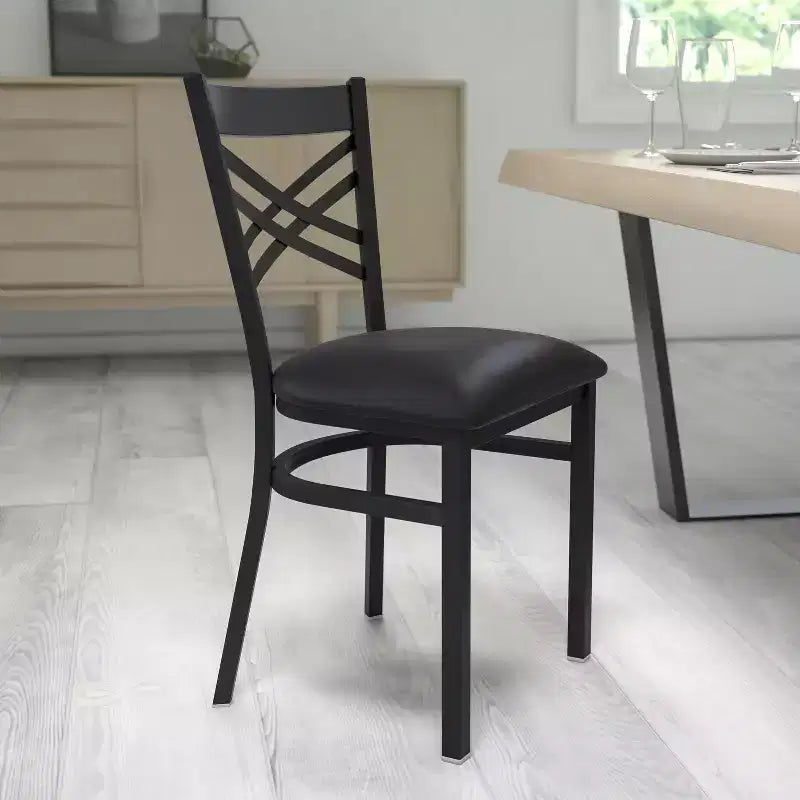 Emma and Oliver Black X Back Metal Restaurant Dining Chair