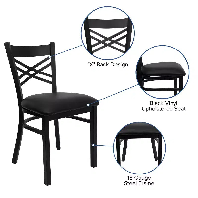 Emma and Oliver Black X Back Metal Restaurant Dining Chair