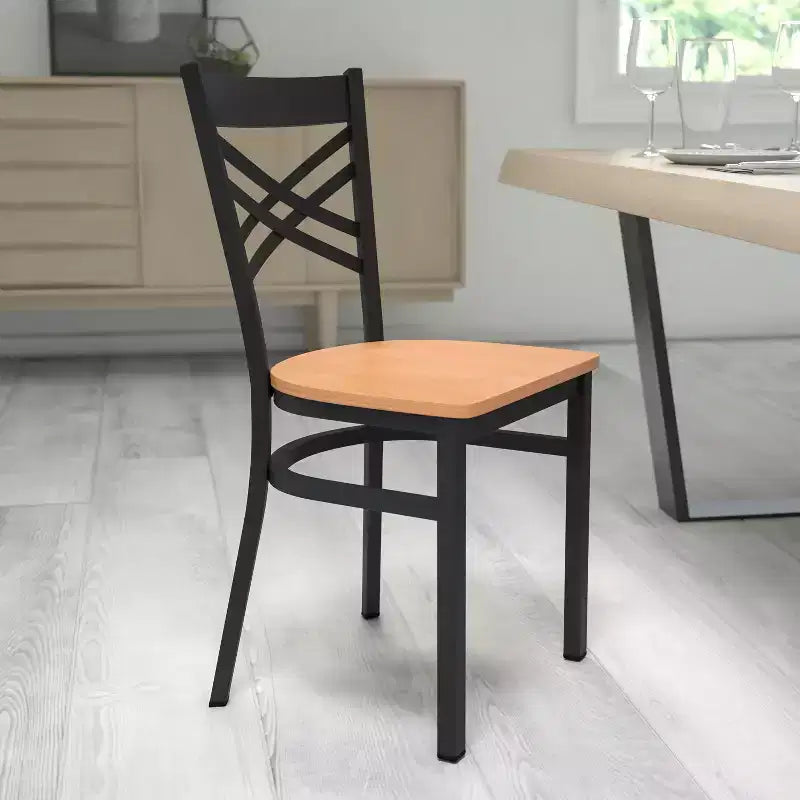 Emma and Oliver Black X Back Metal Restaurant Dining Chair