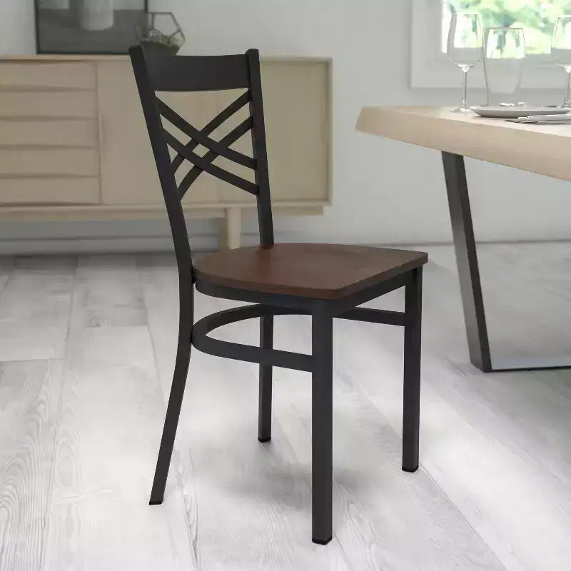 Emma and Oliver Black X Back Metal Restaurant Dining Chair