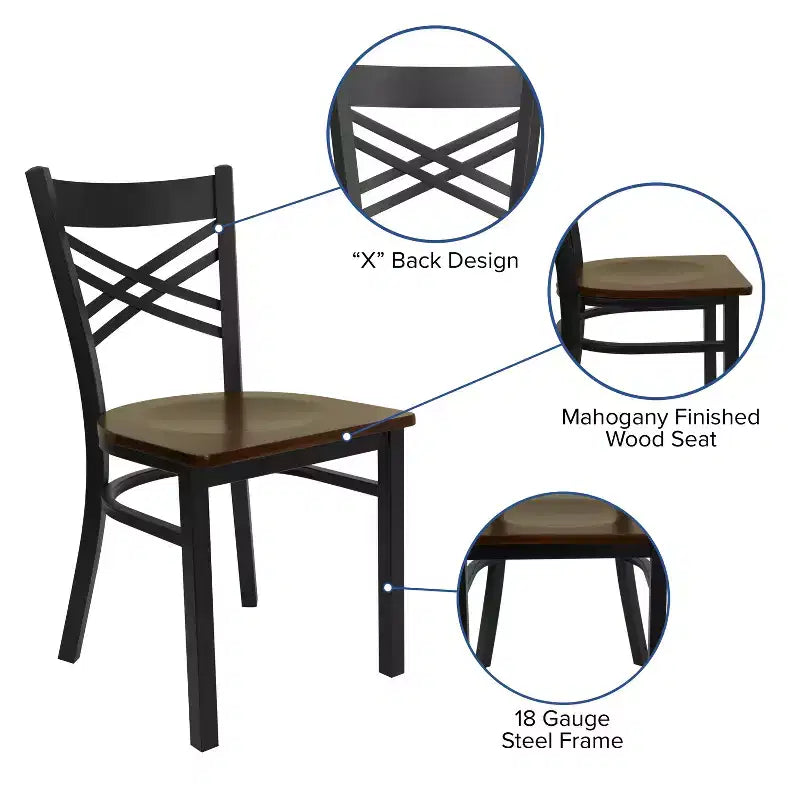 Emma and Oliver Black X Back Metal Restaurant Dining Chair
