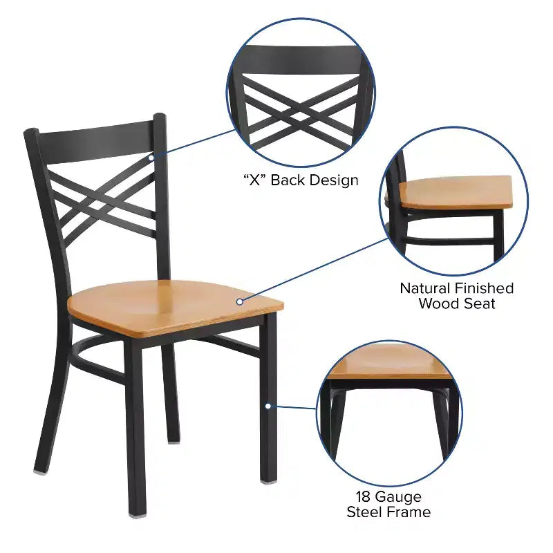Emma and Oliver Black X Back Metal Restaurant Dining Chair