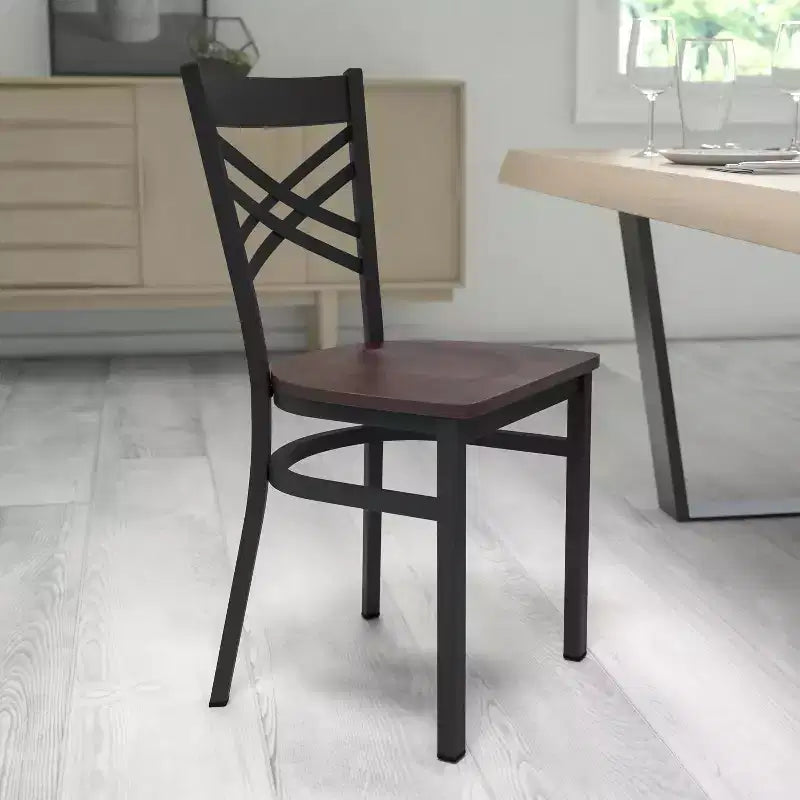 Emma and Oliver Black X Back Metal Restaurant Dining Chair
