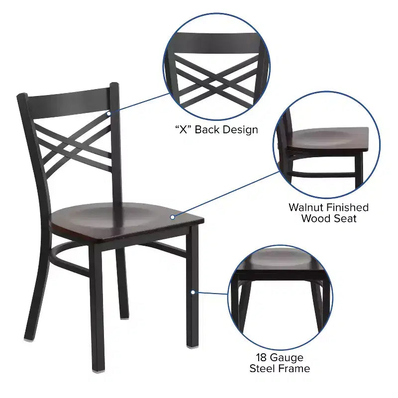 Emma and Oliver Black X Back Metal Restaurant Dining Chair