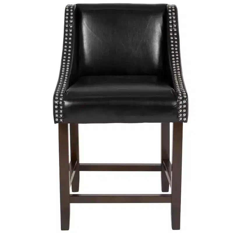 Flash Furniture Carmel Series 24 High Transitional Wood Counter Height Stool with Accent Nail Trim, Set of 2