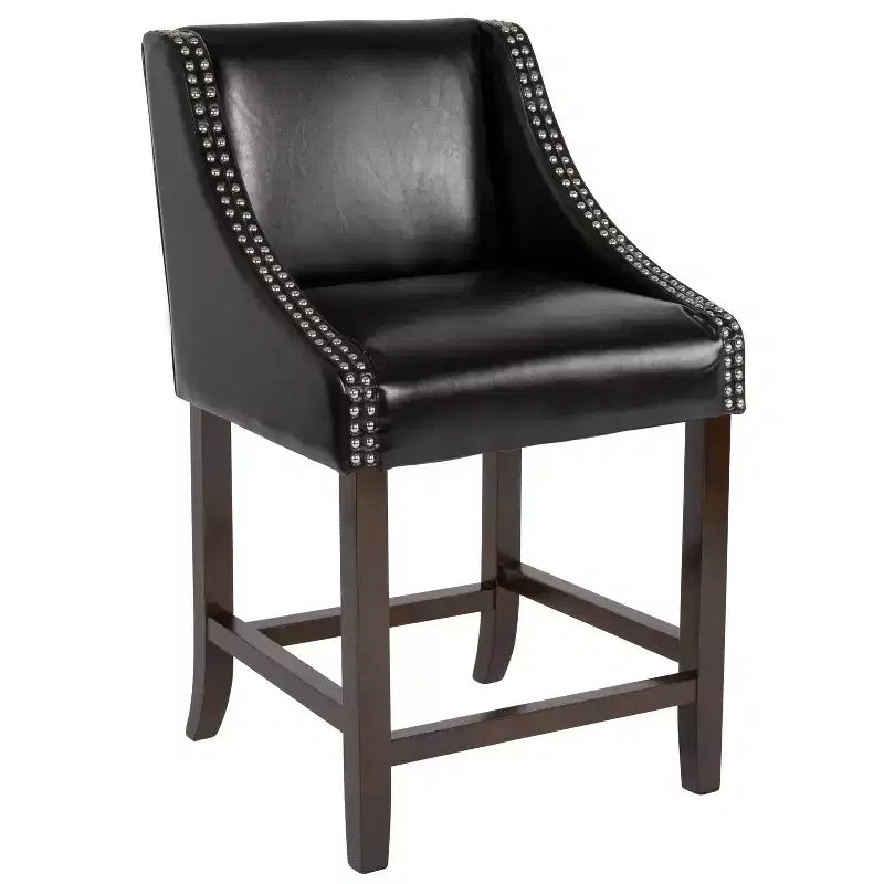 Flash Furniture Carmel Series 24 High Transitional Wood Counter Height Stool with Accent Nail Trim, Set of 2