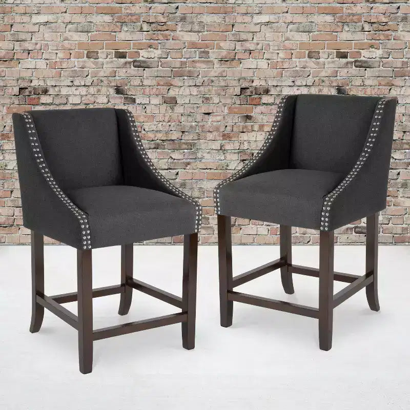 Flash Furniture Carmel Series 24 High Transitional Wood Counter Height Stool with Accent Nail Trim, Set of 2