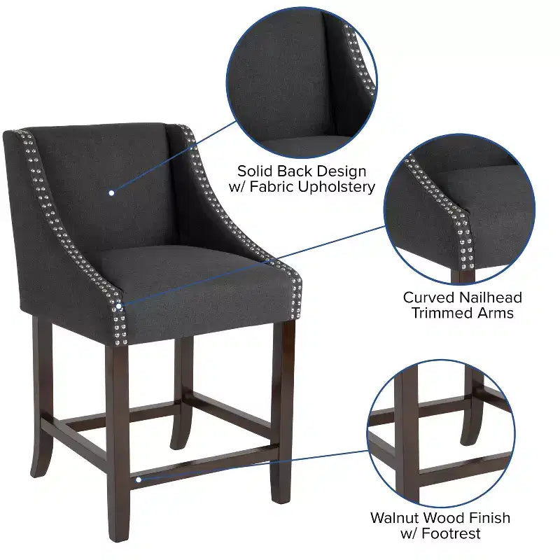 Flash Furniture Carmel Series 24 High Transitional Wood Counter Height Stool with Accent Nail Trim, Set of 2