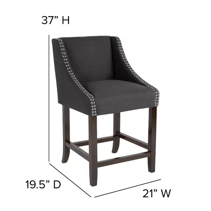 Flash Furniture Carmel Series 24 High Transitional Wood Counter Height Stool with Accent Nail Trim, Set of 2